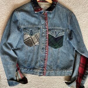 Jordache Blue Denim Jean Jacket with Plaid Accents
